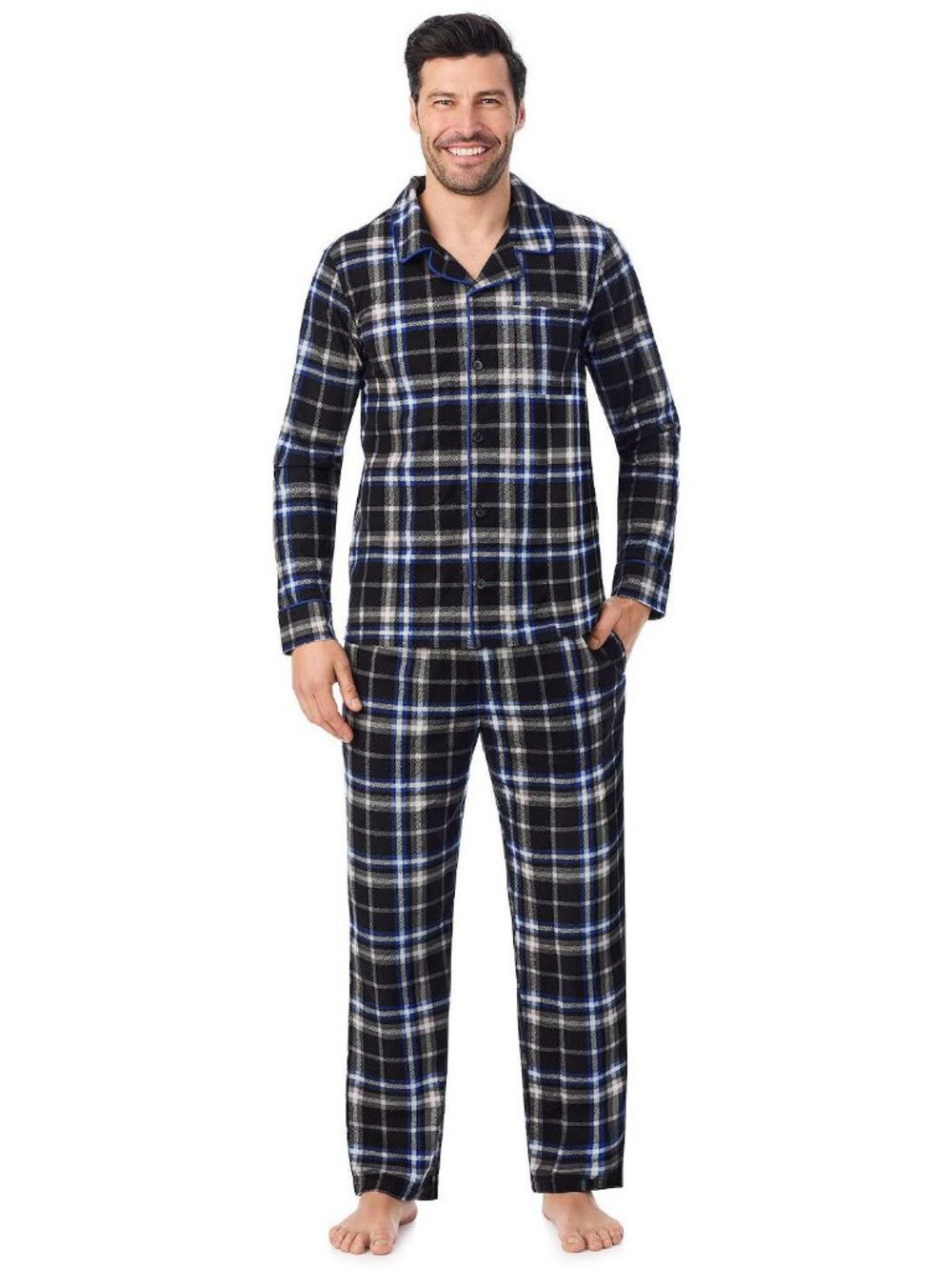 New Men's Cuddl Duds Cozy Lodge Notch Collar Plaid Pajama Top & Pants Set Size S